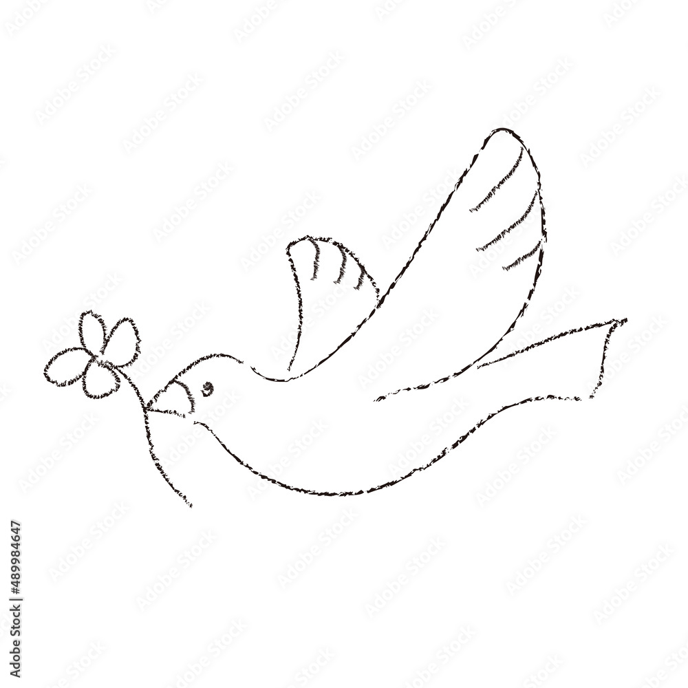 四葉のクローバーをくわえる鳩のイラスト 線画 Stock Vector Adobe Stock
