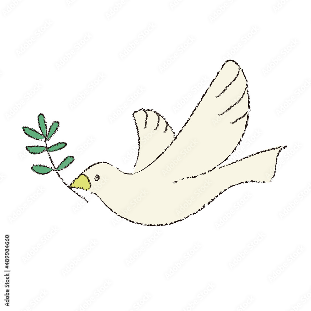オリーブの葉をくわえる鳩のイラスト
