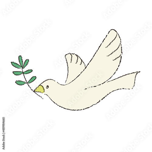 オリーブの葉をくわえる鳩のイラスト