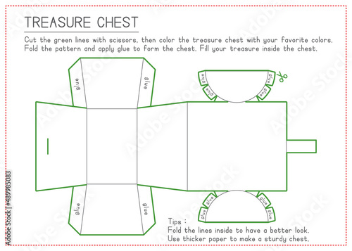 Children Learning Printable - Cutting and Folding Treasure Chest