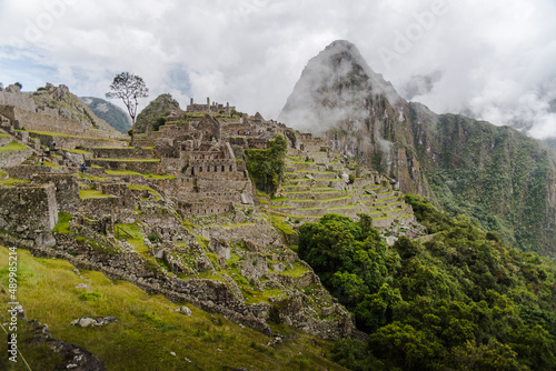 Ruins at Machu Picchu in the Andes Mountains of Peru. 