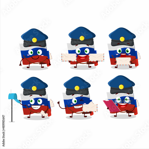 A picture of cheerful russia flag postman cartoon design concept