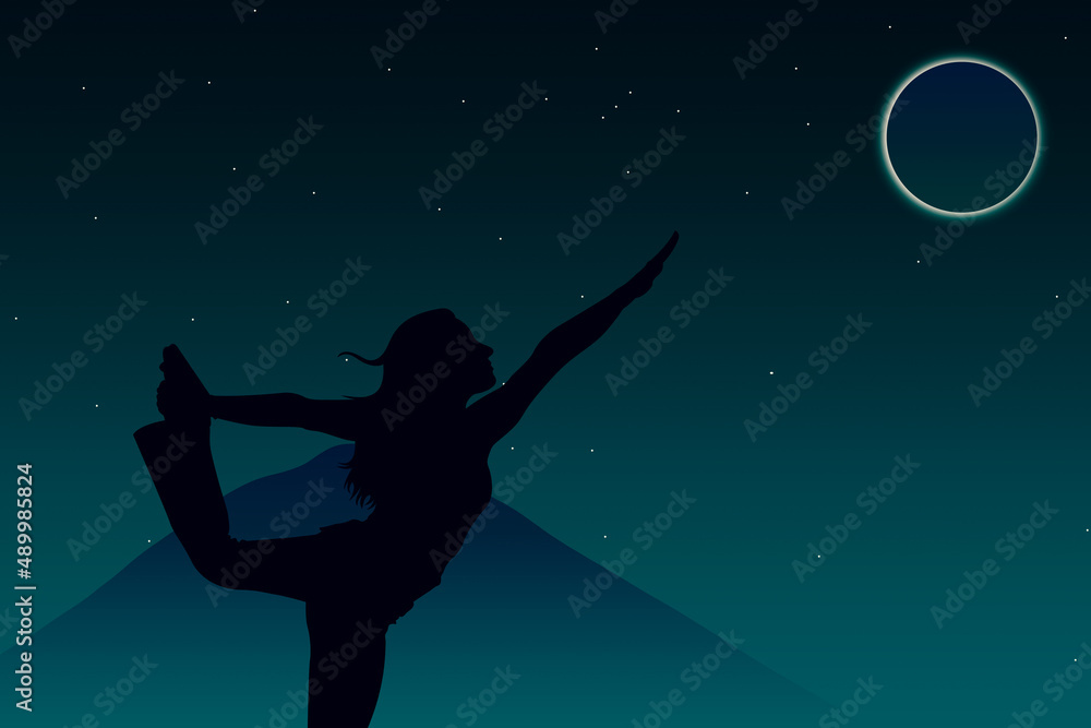silhouette of a girl dancing, alone in the mountains