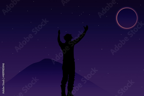 silhouette of a person on the moon, alone in the mountains © Omar
