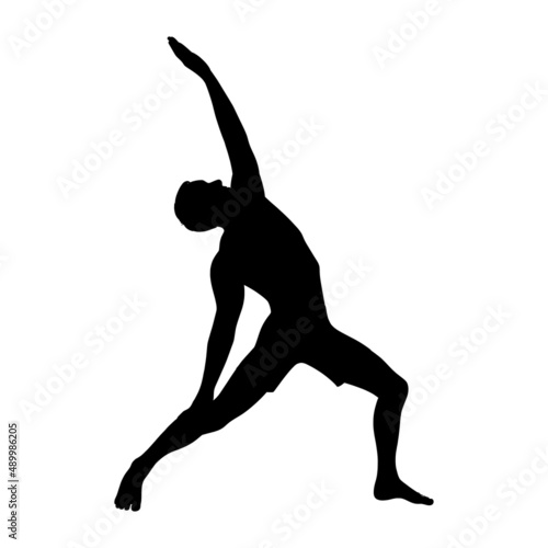 Yoga peaceful warrior asana. Man silhouette practicing yoga asana. Vector illustration isolated in white background