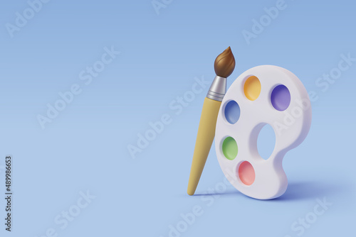 3d Vector art palette with brush on blue.