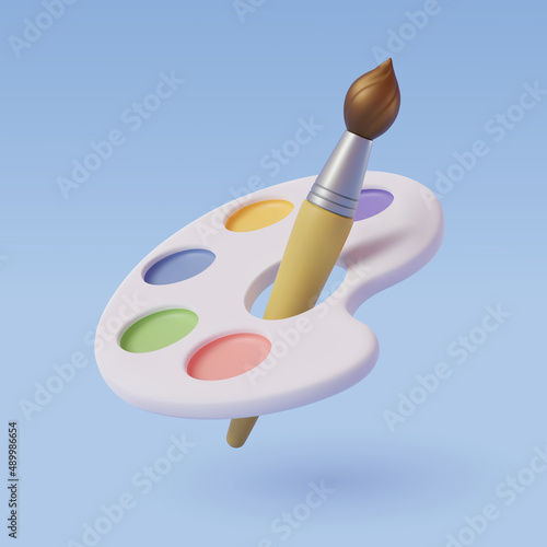 3d Vector art palette with brush on blue.