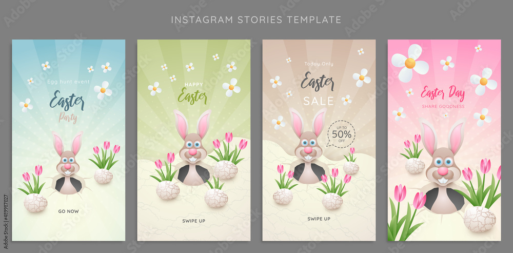 Easter Instagram stories template collection with cute bunny