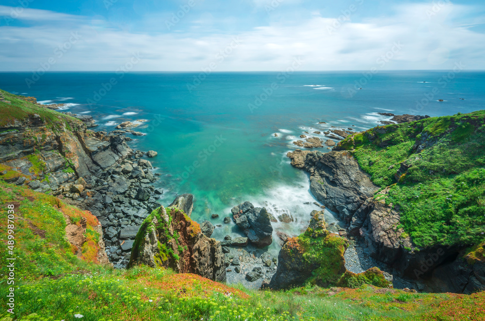 The Lizard peninsula,clifftop and rocky cove in summertime,southern Cornwall, England, United Kingdom.