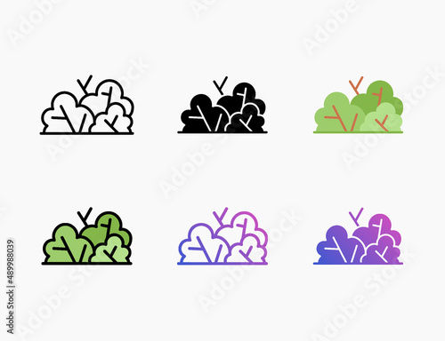 Bush icon set with different styles. Style line, outline, flat, glyph, color, gradient. Editable stroke and pixel perfect. Can be used for digital product, presentation, print design and more.