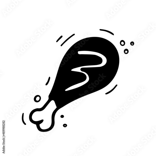Hand drawn chicken's leg. Sketch of chick leg. Fast food illustration in doodle style.