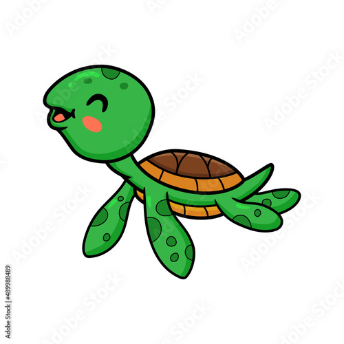 Cute little turtle cartoon swimming © frescostudio