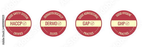 HACCP, food safety system, dermatologically tested, gap, ghp icon set vector illustration 