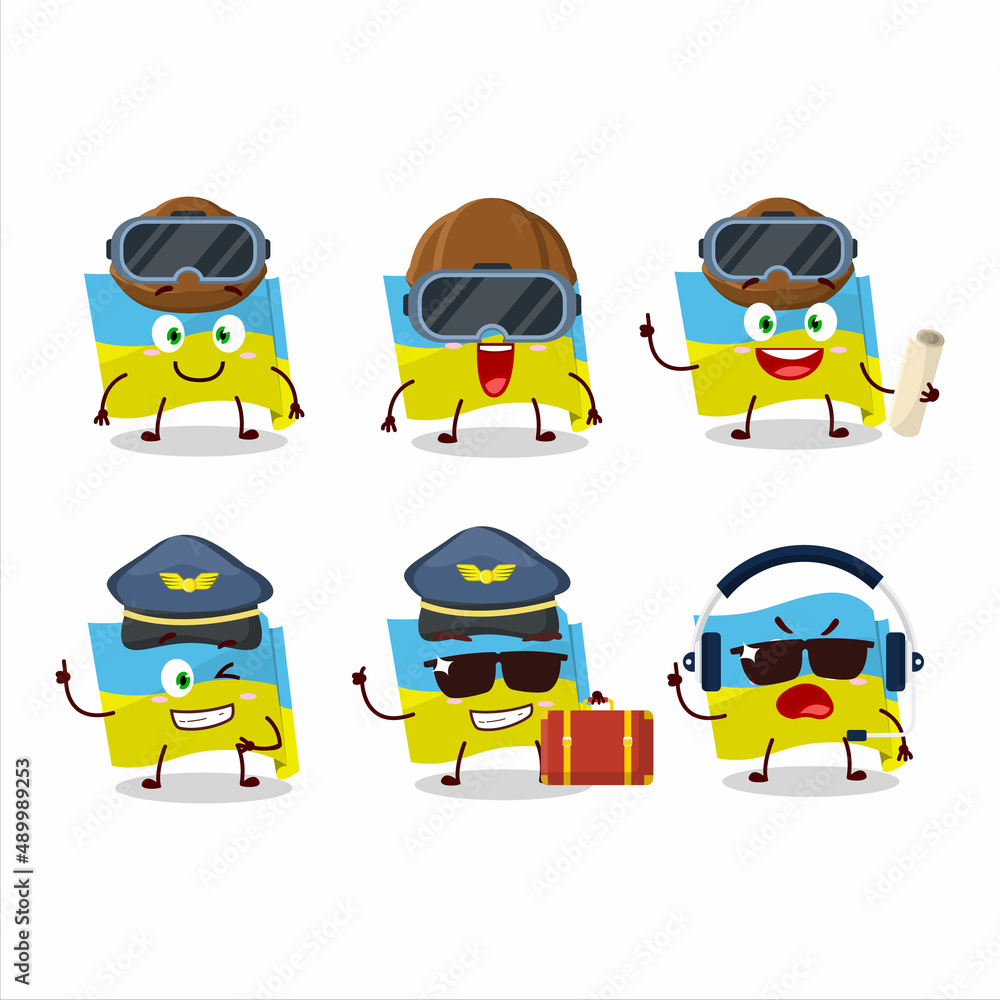 Pilot cartoon mascot ukraine flag with glasses Pilot cartoon mascot ukraine flag with glasses