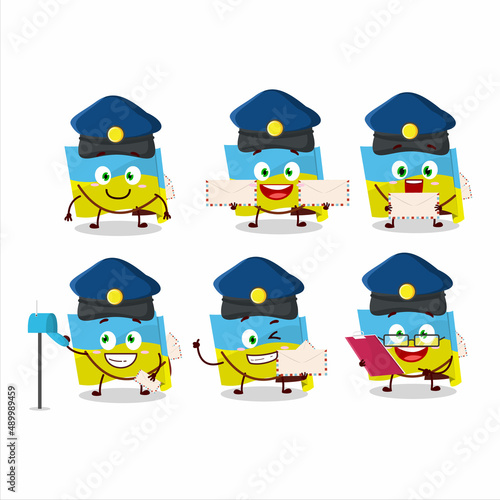 A picture of cheerful ukraine flag postman cartoon design concept