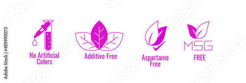 no artificial colors, additive-free, aspartame free, msg free icon set