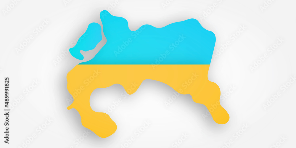 Ukraine detailed map with flag of country. Painted in watercolor paint colors in the national flag,  Flag of Ukraine painted on a concrete wall with russian soldiers.