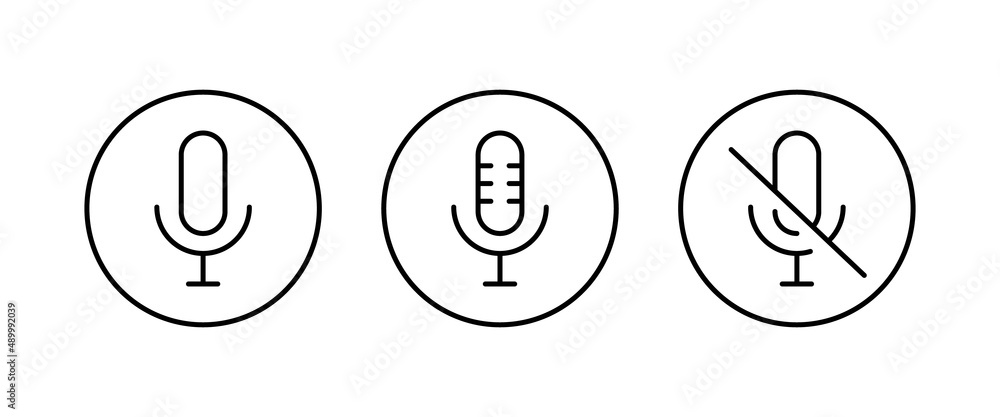 microphone icons button, vector, sign, symbol, logo, No Microphone illustration, editable stroke, flat design style isolated on white