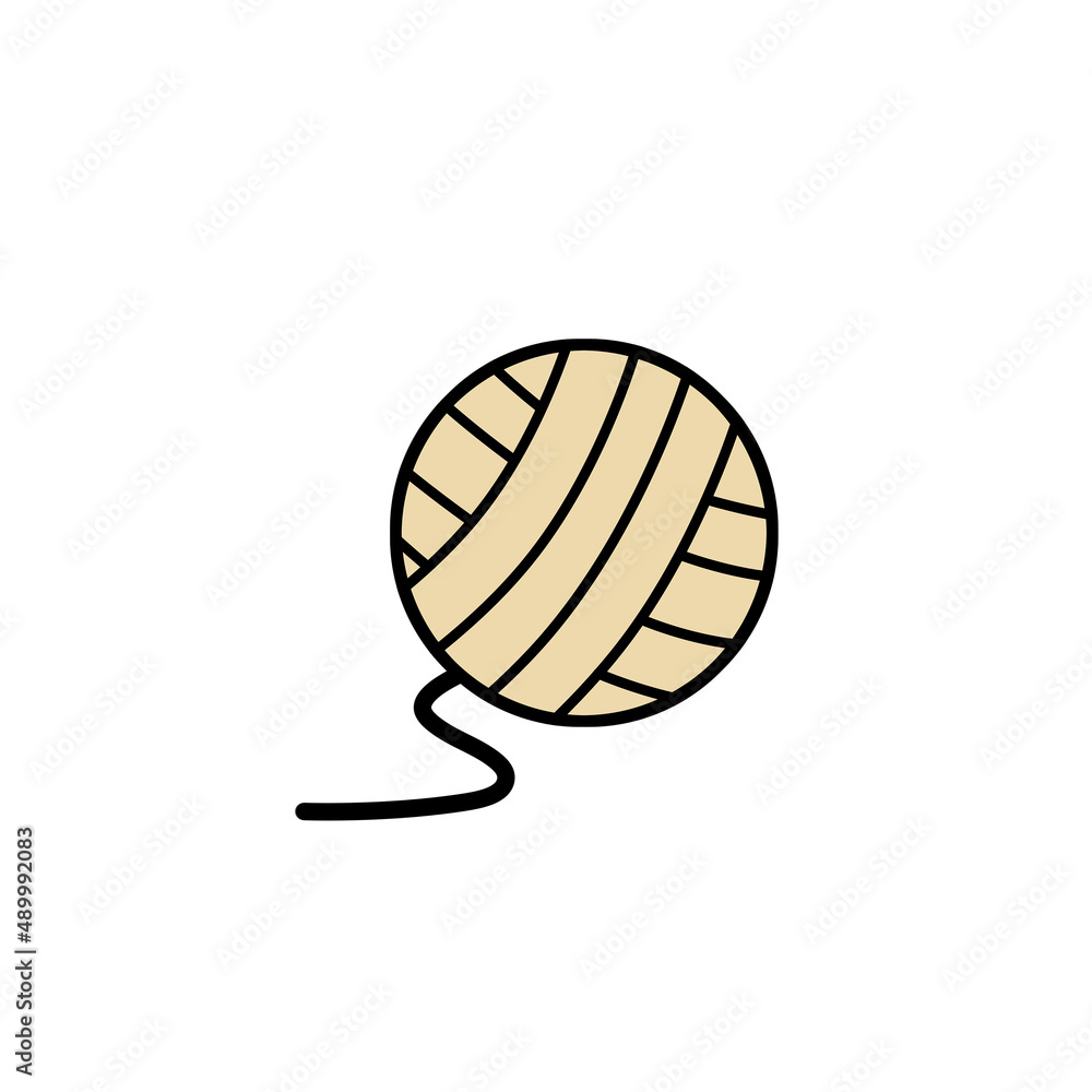 Ball of wool threads. Device for knitting and hobbies. Cartoon outline illustration. Hand made product