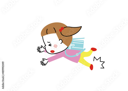 登下校中に転んでけがをする小学生の女の子