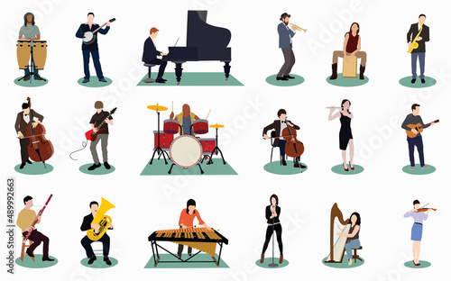 illustration set of musician playing different instruments	 photo
