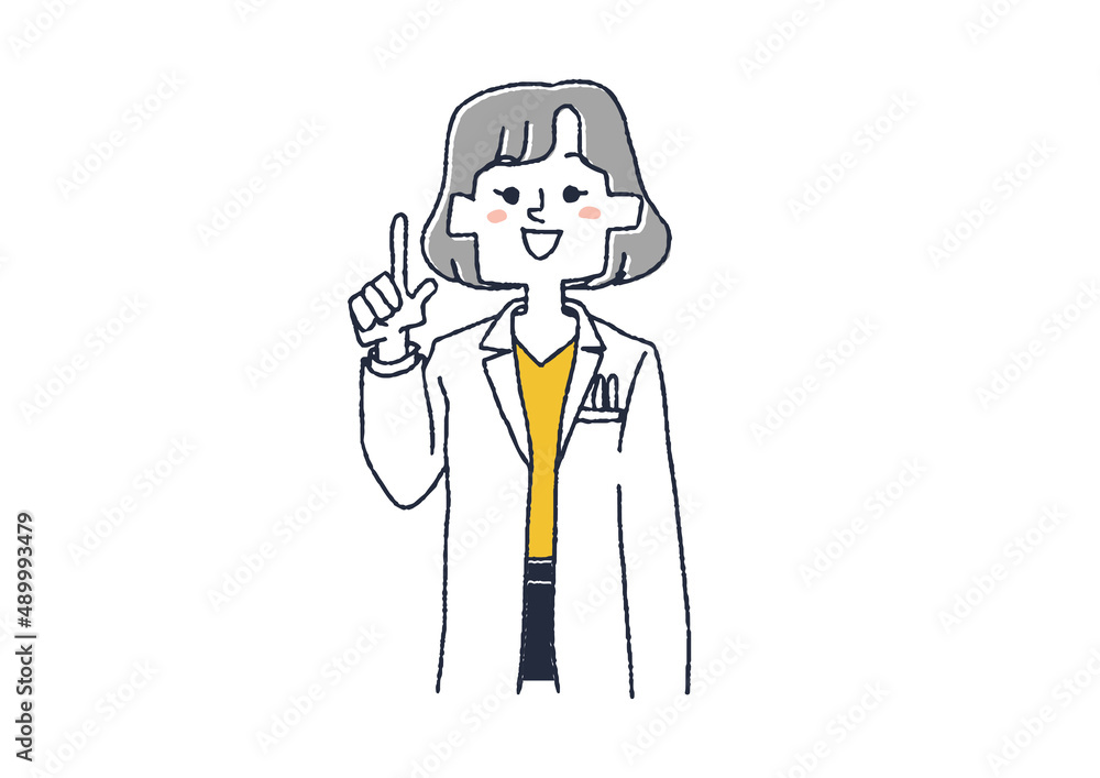 ポイントを説明をしている女性医師 コミカルな手書きの人物 ベクター、線画にシンプルな色つけ 手描き、 ポイントを説明をしている女性医師 コミカルな手書きの人物 ベクター、線画にシンプルな色つけ 手描き、