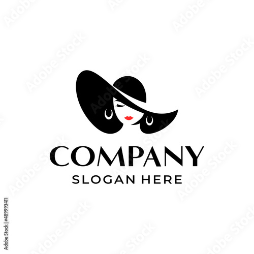 Women with hat logo design template
