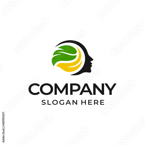 Brain leaf logo design template