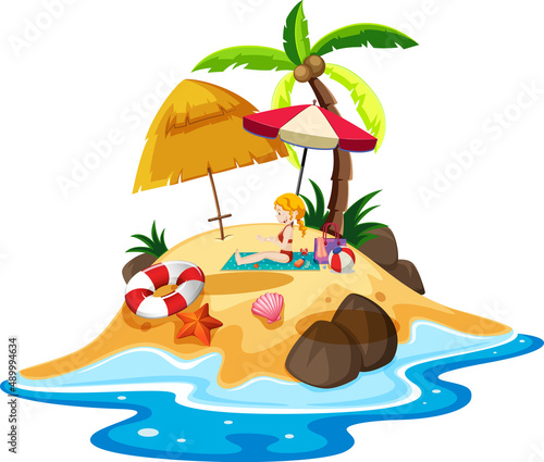 Scene with woman sunbathing on the beach