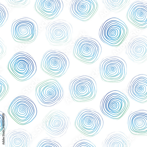 Blue spiral linear circles seamless pattern. Retro background. Vector