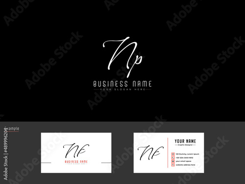 Signature NP Logo, Monogram Np n&p Logo Letter Vector and Business Card