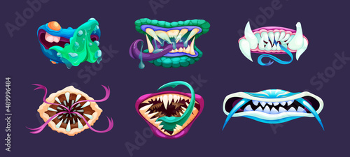 Terrible monster mouths. Scary lips teeth and tongue monsters.