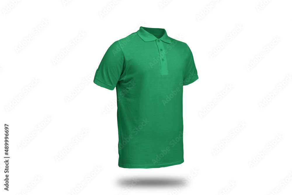 Green polo shirt with ghost model concept floating in plain background Green polo shirt with ghost model concept floating in plain background