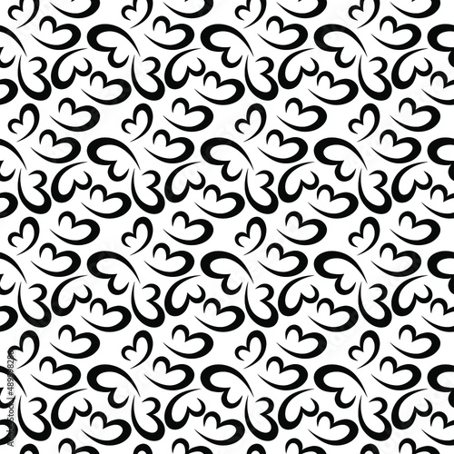 Black and white minimalist heart seamless pattern for nursery wallpaper. Set of isolated funny cute decorative symbols and elements. Chess grid order pattern.