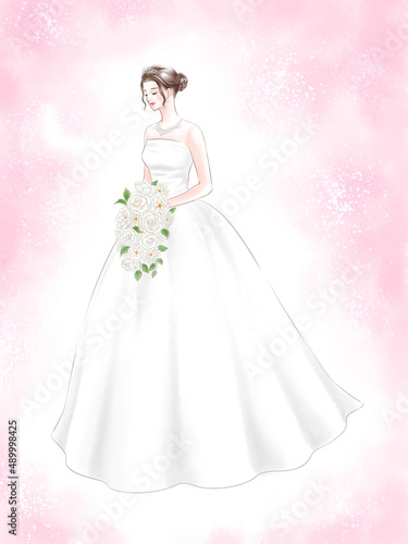 Bride painted in digital watercolor(Pink background) 