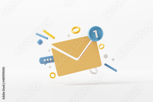 New email notification icon with one e-mail message. 3d rendering
