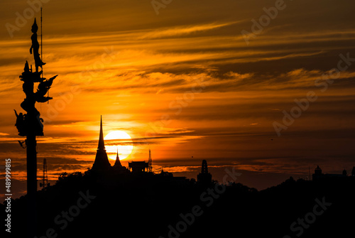 Sunset Background behind pagoda at Pranakornkiri Phetchaburi, Thailand