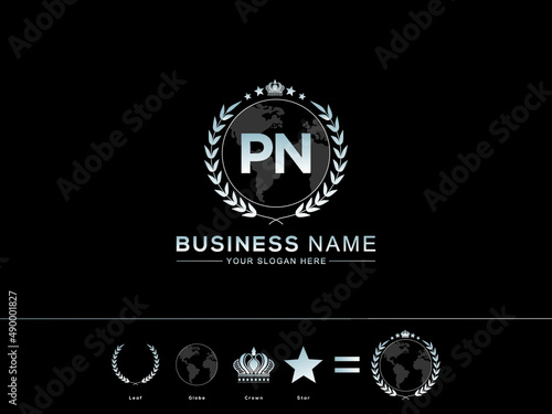 Letter PN Logo, Monogram pn Emblem Style Vector Logo Icon with Unique circle Leaf Globe Royal Crown and Star Design for business