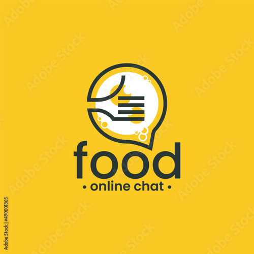 Food logo icon vector template. Food logo with a symbol of a chat bubble with a fork and an egg on the side. A simple and elegant good food logo.