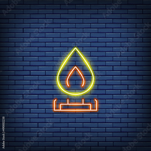 Vector gas stove, oil burner neon sign.