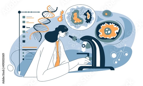 Woman with microscope in laboratory doing research