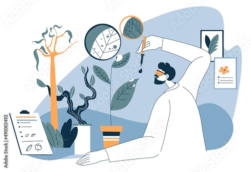 Scientist researching in laboratory plants flora