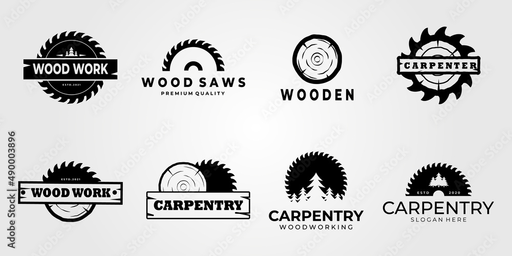 set vintage carpentry Circular saw logo design template for  company