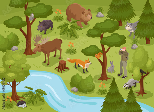Forest Life Isometric Composition