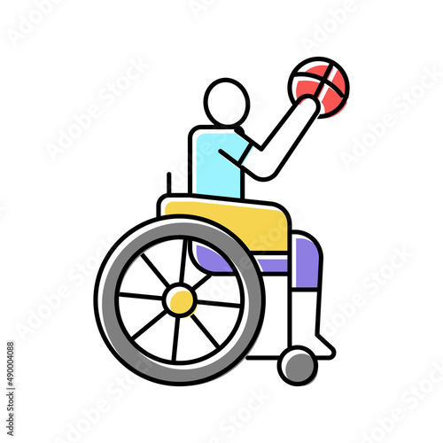basketball game play handicapped athlete color icon vector illustration