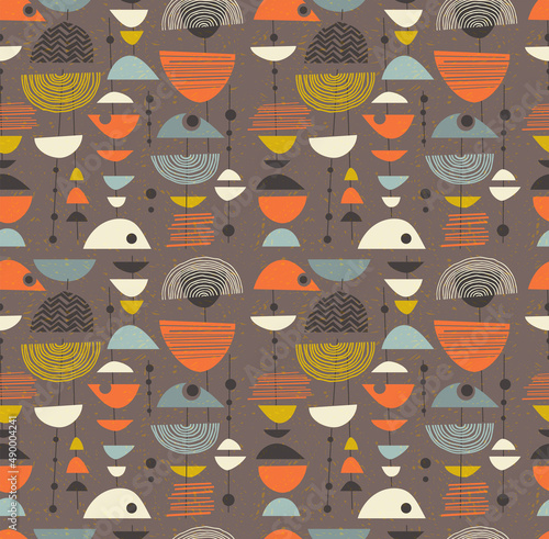 Seamless abstract mid century modern pattern for backgrounds, fabric design, wrapping paper, scrapbooks and covers. Fun retro design. Vector illustration.
