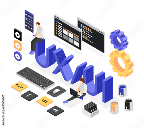 UI And UX Isometric Composition