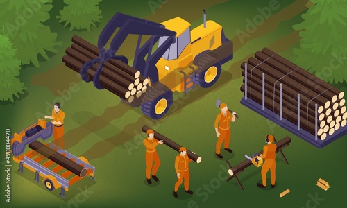 Isometric Forest Sawmill Composition