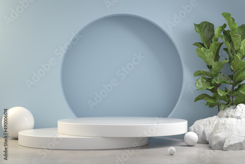 Wallpaper Mural 3d Rendering Step Podium Display, Tropic Plant, Blue Abstract Illustration Background Torontodigital.ca