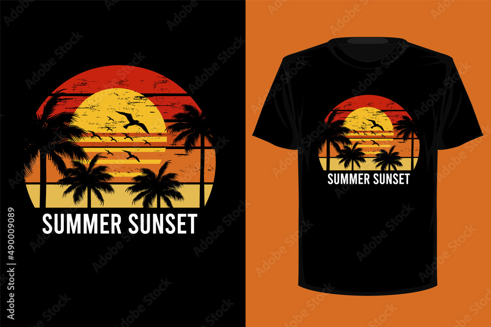 Summer sunset retro vintage t shirt design